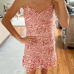 Stretchy off white/cream and red mini dress with flowers